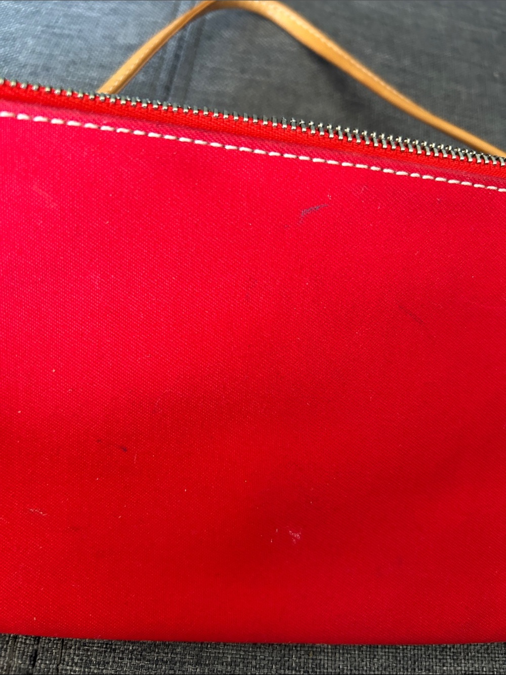 Coach Red Canvas Wristlet with Tan Leather Trim and Buckle - Picture 3 of 8